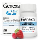 Genexa Kids' Clean Tummy Relief | Heartburn, Acid Indigestion & Sour Stomach Relief | Children's Calcium Carbonate | Dye Free, 0% Artificial Additives | Ages 2-11, Berry Flavor Chewable Tablets, 30ct