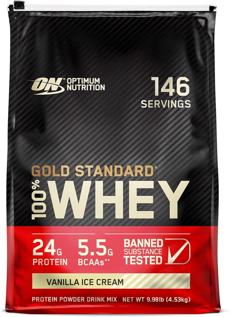 Optimum Nutrition Gold Standard 100% Whey Protein Powder, Vanilla Ice Cream, 10 punta (Packing May Vary)