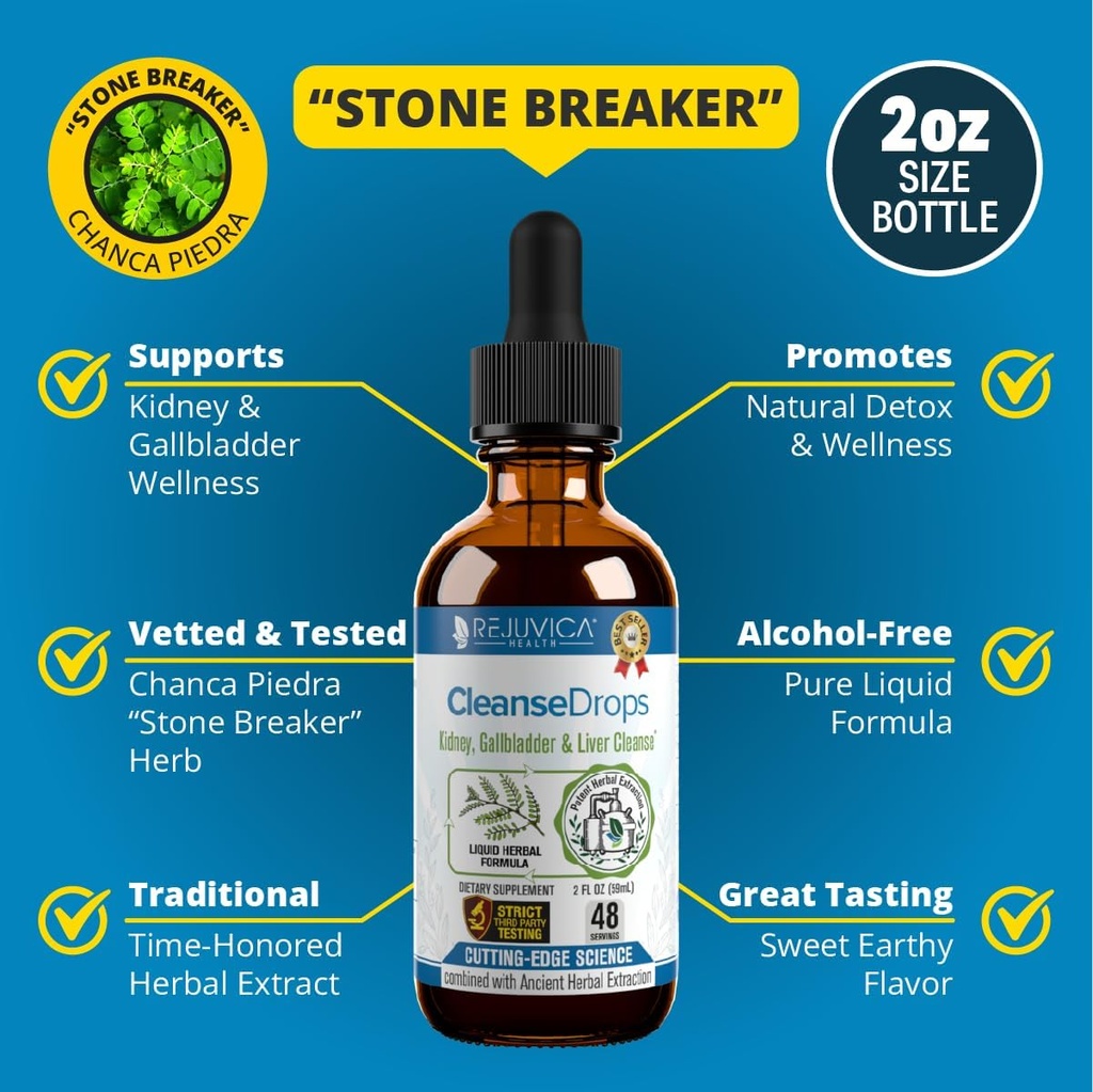 Rejuvica Health Cleanse Drops - Advanced Ginjal & Gallbreeck Cleanse Supplemen - Liquid Deliquid for Better Absorpsi - Chanca Piedra Digunakan di Amazon Rainforest