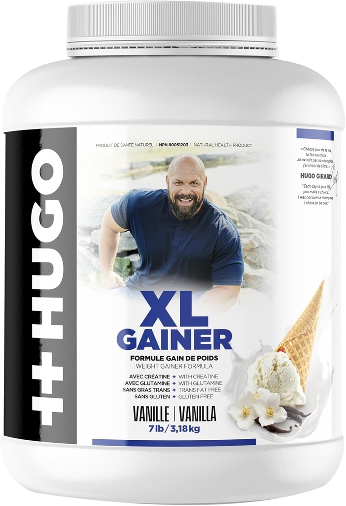 ++Hugo XL Gainer Nutrition Girard Powder | Weight Gainer Formula | with Creatine | with Glutamine | Trans Fat Free | Gluten Free | 7LB/3.18KG | Vanilla/Chocolate Flavor (Vanilla)