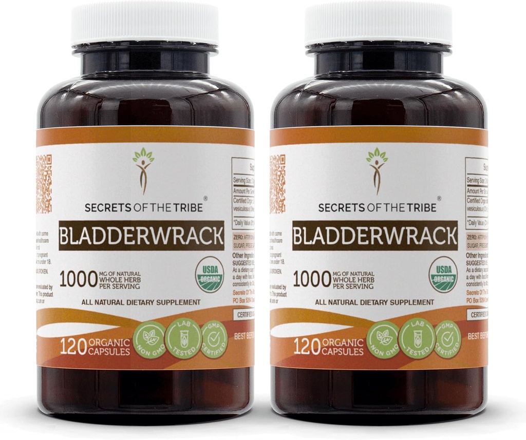 Bladderwrack 120 Capsules(2 dəfə), 1000 mq, USDA Organic Bladderwrack (Fucus Vesiculosus) qeyd Bitki (2x120 Kapsül)