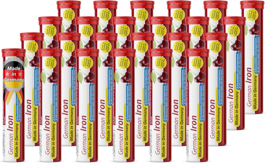 T & D alemán ferro 14 mg - 480 Vegan Drink Effervescent Tablets - Cherry Flavor - Made in Alemaña