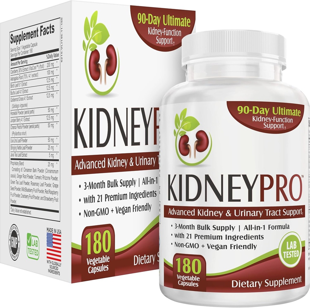 Kidney-PRO | Oferta de 3 meses con 21 Suplementos de saúde de Kidney | All-in-1 Blend | Kidneys & Urinary Tract Support Supplement | 90-Day Bulk Supply | 180 cápsulas