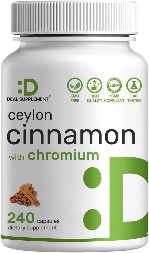Chromium 1000mcg ilə Ceylon Cinnamon, 240 Capsules | Active Inner Bark özü, True Sri Lanka Source | Natural Cinna Supplementmons