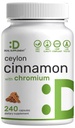 Ceylon Cinnamon with Chromium 1000mcg, 240 Capsules | Active Inner Bark Extract, True Sri Lanka Source | Natural Cinnamon Supplements