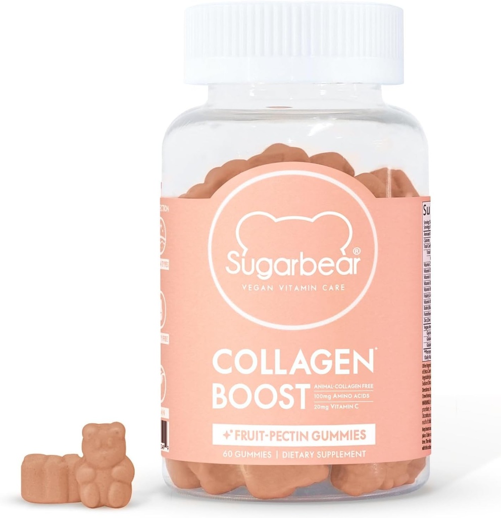 SugarbearPro Collagen Boosting Vegan Multivitamin Gummies, 100mg of Amino Acids, Vitamin C, Vitamin D, B-12 and Biotin, Promotes Hair, Nail, Skin, Bone & Joint Health 60 Count 2 Month Supply