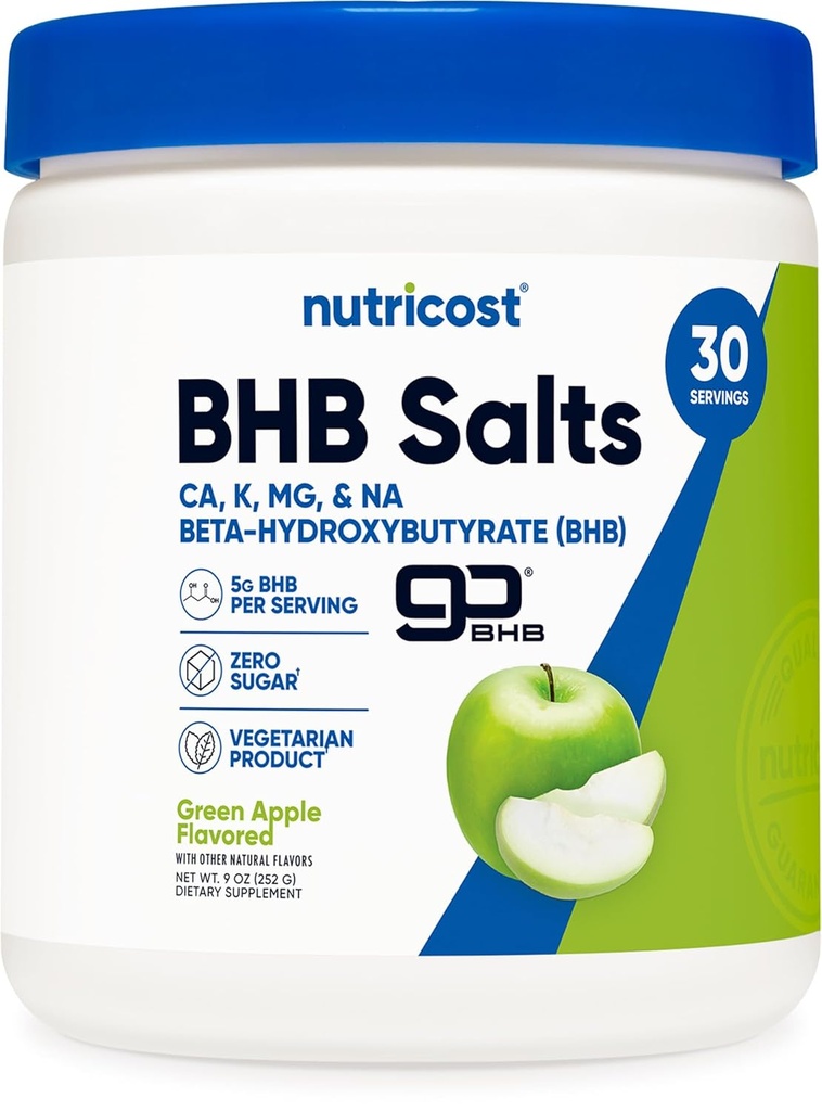Nutricost BHB Salts Drink Mix (30 Servings, Zelené jablko ochutené) (5G BHB per Serving) - 0G Celkom cukru, Vegetariánsky výrobok