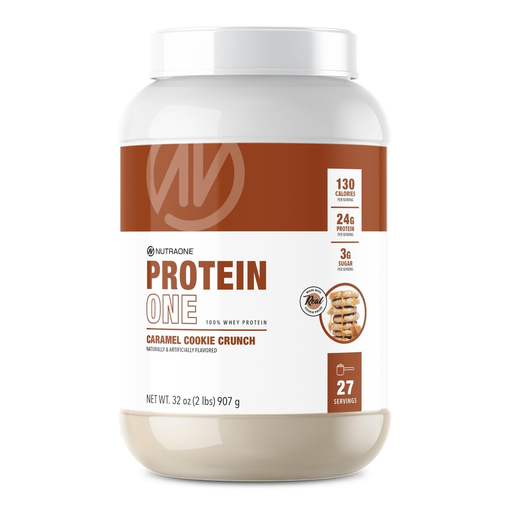 NutraOne ProteinOne Whey Protein Promote Recovery and Build Muscle with a Protein Shake Powder for Men & Women (Caramel Cookie Crunch, 2 LB)