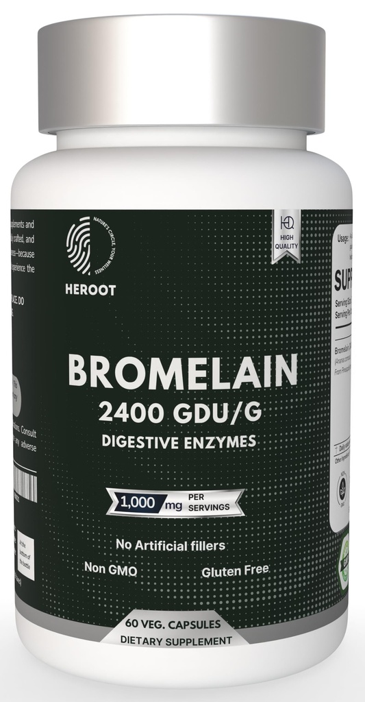Bromelain 500mg | 60 Plant-Based Capsules | 2400 GDU Potency | Supports Joint Health & Digestion | No Preservatives or Artificial Additives
