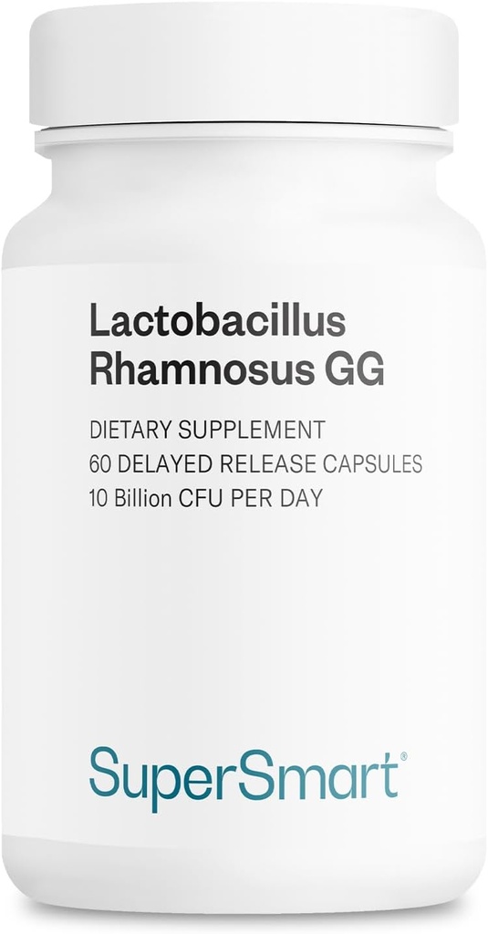 Supersmart - Lactobacillus Rhamnosus GG 10 Billion CFU por día (LGG Probiotic with Inulin) - Digestive &amp; Immune Support - Vaginal Flora Health ← Non-GMO & Gluten Free - 60 DR Capsules