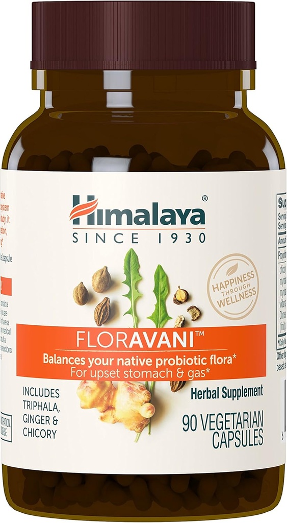 Himalaya FlorAvani - kõrvetiste ja iivelduse leevendamist toetav taimse seedetrakti tervise täiendus - Vegan, GMO-vaba, gluteenivaba, kliiniliselt uuritud, 271 mg, 90 kapslit