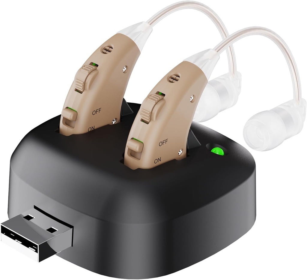 Cyfrowy Wzmacniacz Słuchu - Przywracalne Za Uszy Osobiste Wzmacnianie Słuchu Wzmacniacz dźwięku Para, Cyfrowy Wzmacniacz Słuchu BTE z USB Charging Dock przez MEDca