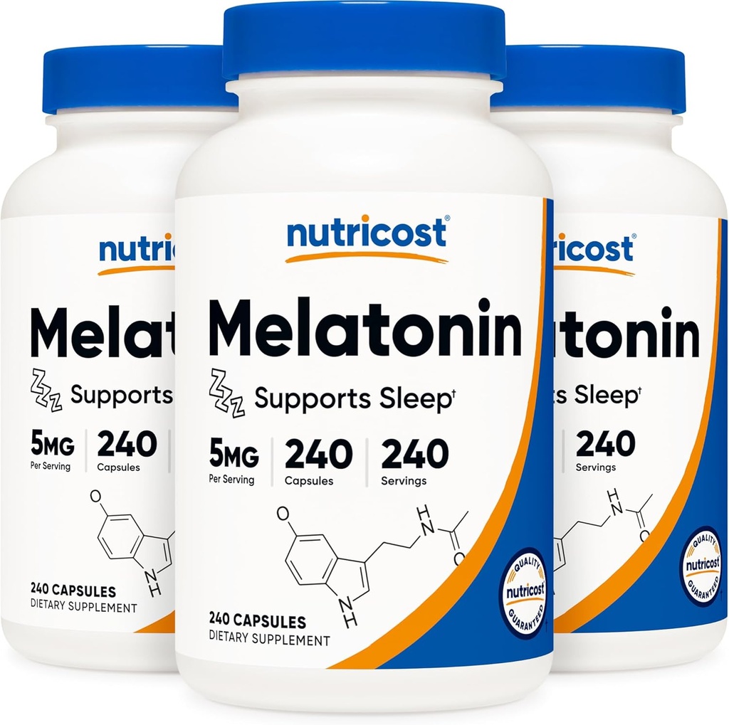 Nutricost Melatonin 5mg, 240 Capsules (3 Bottles)
