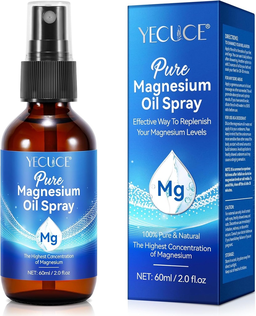 Spray de ulei de magneziu - Magneziu pur - Spray de magneziu pentru picioare și somn (2,02 Fl Oz), albastru
