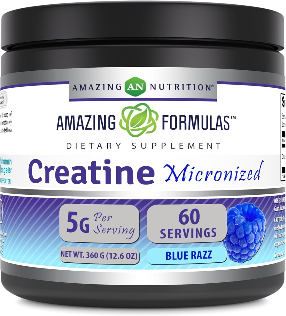 Fórmulas surpreendentes Creatina Micronizada Mono-hidratado em pó Suplemento 5000 mg Por Servindo Ideal Pre & Post Treino em Inglês (E.U.A. (12,6 Oz ) Blue Rasbperry, Blue Raspberry)