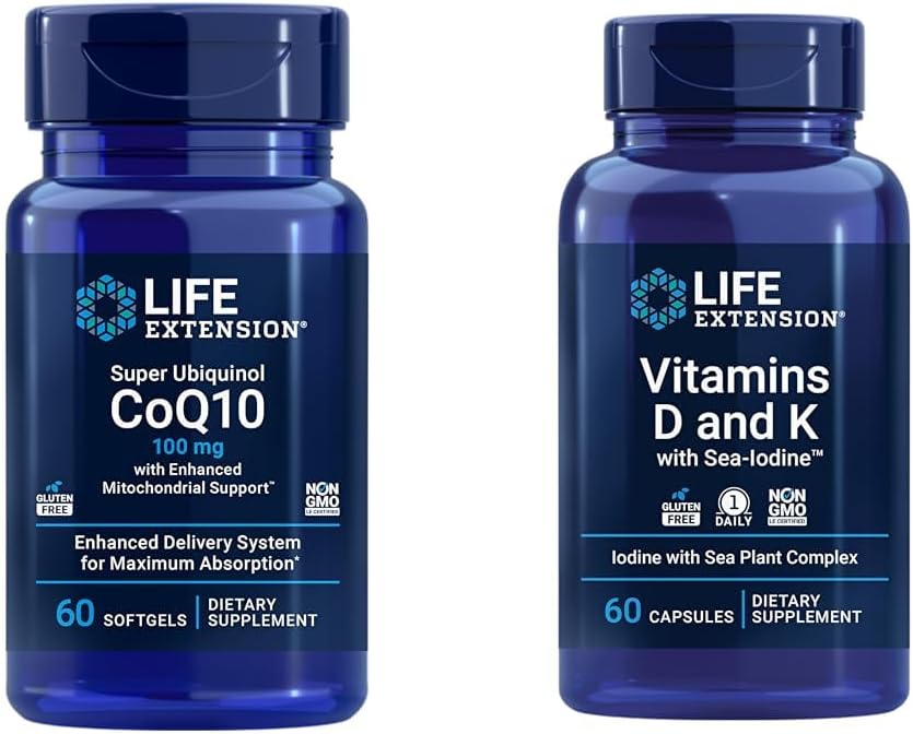 Life Extension Super Ubiquinol CoQ10 inkişaf Mitochondrial Support & Vitamins D və K ilə Sea-Iodine, Vitamin D3