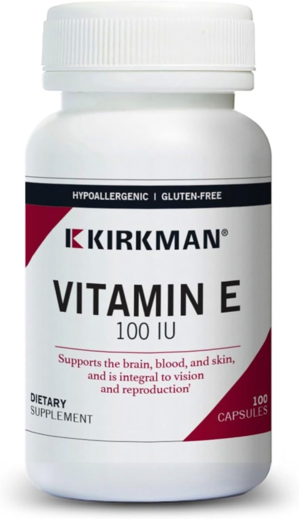 Kirkman Vitamin E 100 IU - Hypoallergenic || 100 capsule vegetariane || Supporta il sistema immunitario || Gluten Free | Casein Free || Soy-Free
