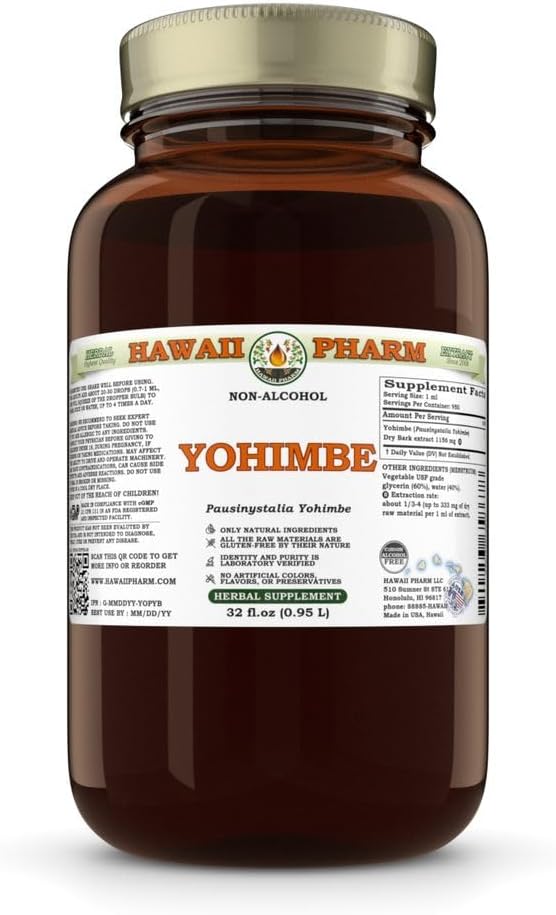 Yohimbe (Pausinystalia Yohimbe) Сухой глицерит из коры, сделанный на Гавайях, все натуральные, веганские, лабораторные жидкие экстракты без алкоголя - 32 fl.oz