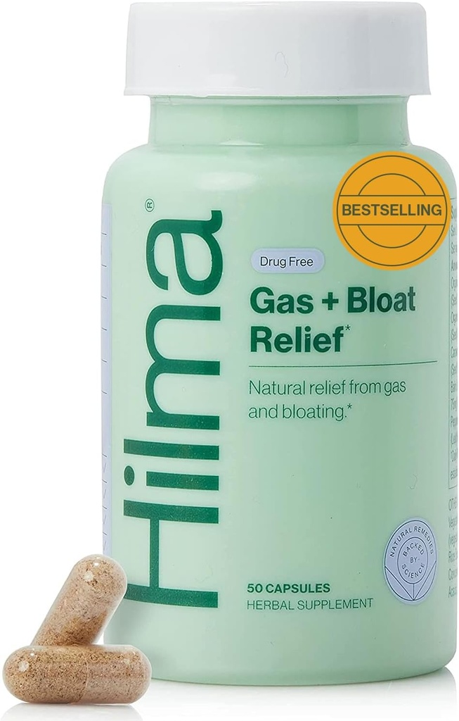 Hilma Natural Gas in Bloating Relief za ženske, Zdravnik oblikovan z organskimi sestavinami, Lemon Balm, Komarček in Peppermint List, 50 Veganske kapsule