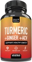 Envy Nutrition Turmeric & Imbier Additive Capsules with Apple Cider Vinact - Sustiprinta imuniteto ir metabolizmo parama - 95% Curcuminoids, Bioperine (Black Pepper) Superior Absorption - 60 Caps
