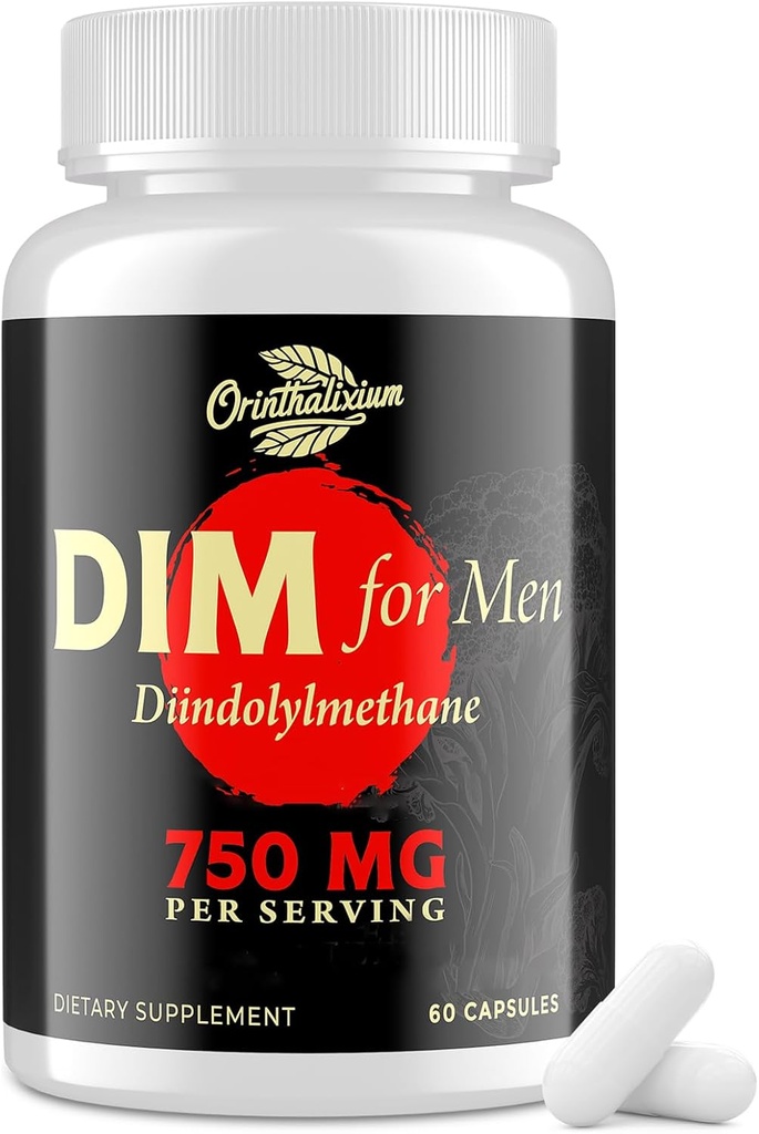 DIM per gli uomini 750MG – Equilibrio dell'ormone, Supporto estrogeno per gli uomini, Supplemento DIM, Detox, Vitality & Fitness Performance–Chrysin & Black Pepper Extract, 60 capsule (1 Bottiglia)