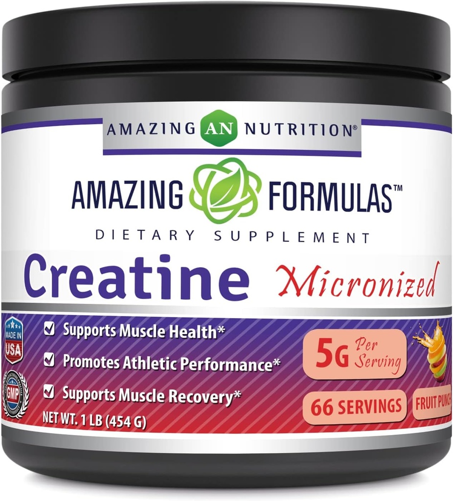 Amazing approvas Micronized Creatin Monohydrát Prášek dodatek 124; 5000 mg per Serving Crop124; Ideal Pre & Post Workout dodatek 124; Made in USA (1 LB, ovocný punč)