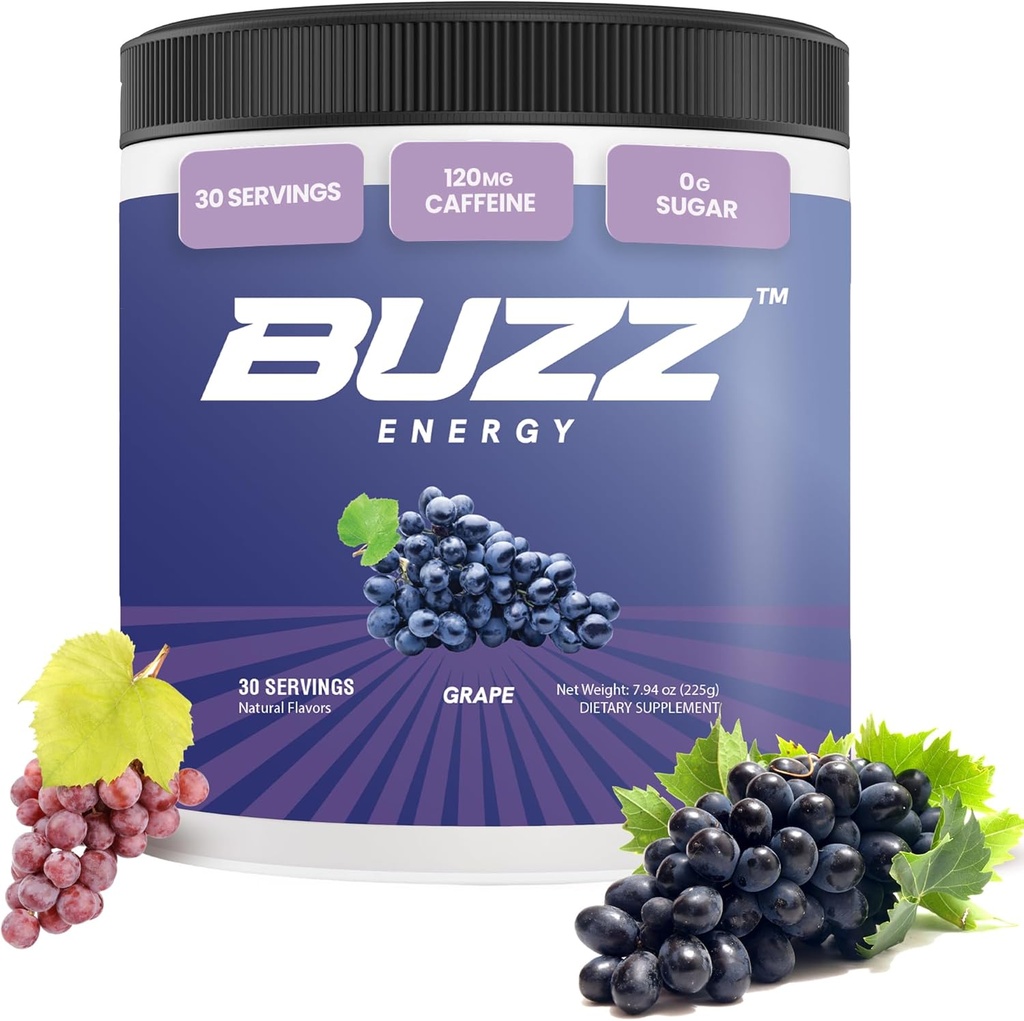 Sabah Buzz Energy Toz Grape İçki - Enerji Boost İçki Mix - Antioksidlər ilə Sugar-Free Energy - Morning Kickstart və İdman Endurance Product
