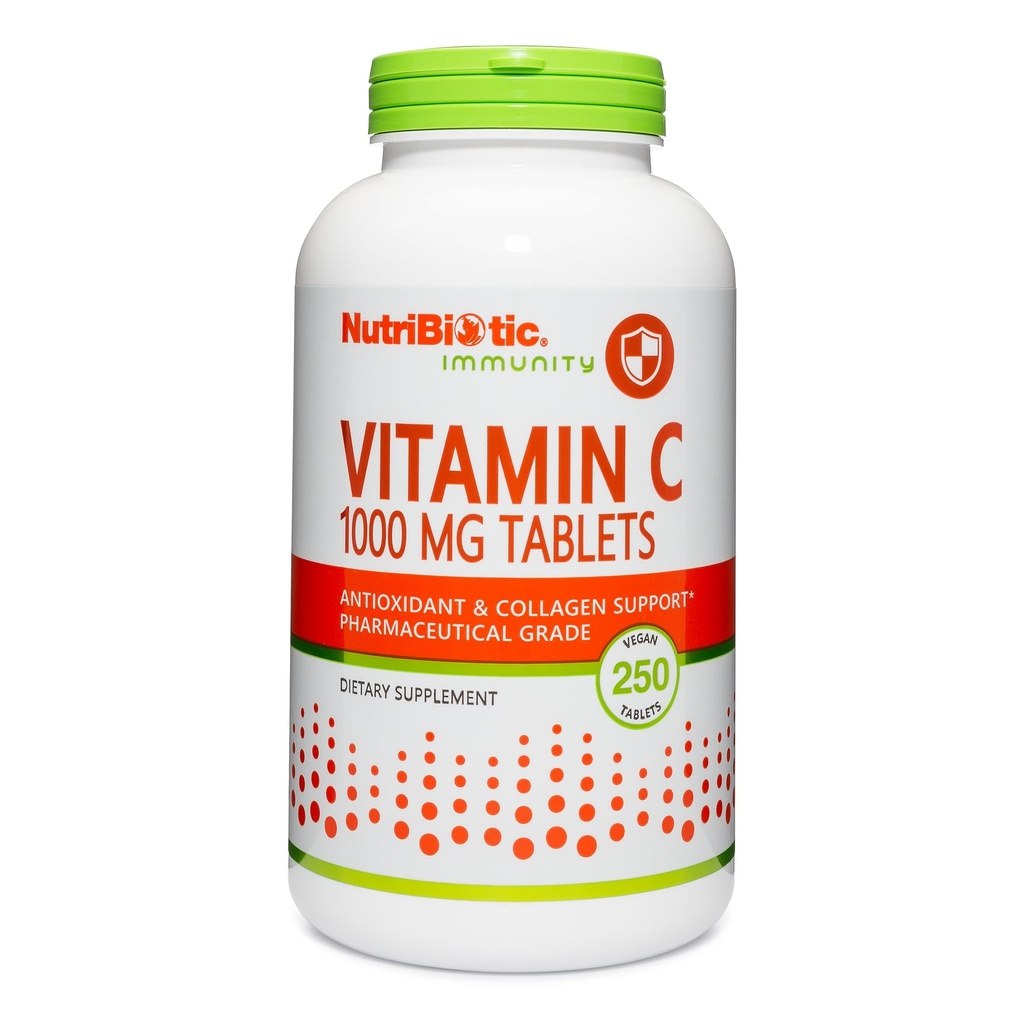 NutriBiotic - Vitamin C 1000 Mg, 250 Count Tablets | Essential Immune & Antioxidant Collagen Support Supplement | Pharmaceutical Grade L-Ascorbic Acid | Vegan, Non-GMO & Gluten Free