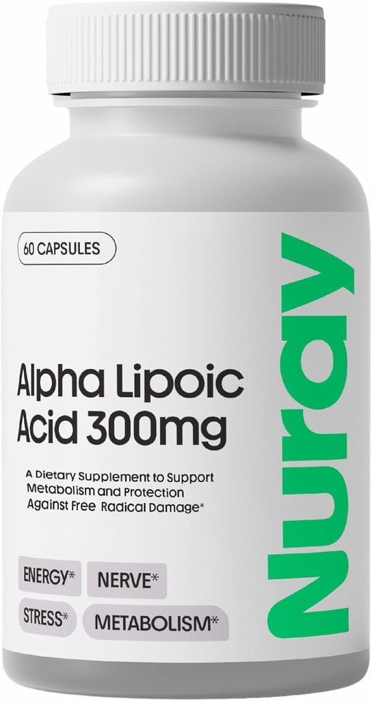 Nuray 알파 Lipoic 산 300mg - 건강한 시효를 위한 산화 보충교재, 지원 에너지 생산, Proper Nerve 기능, 대사 - 60 채식 캡슐, 글루텐 자유로운 규정식 보충교재