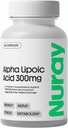 Nuray Alpha Lipoic Acid 300mg - Antiossidante Supplemento per l'invecchiamento sano, Supporta la produzione di energia, Proper Nerve Funzione, Metabolismo - 60 capsule vegetariane, Integratore alimentare senza glutine