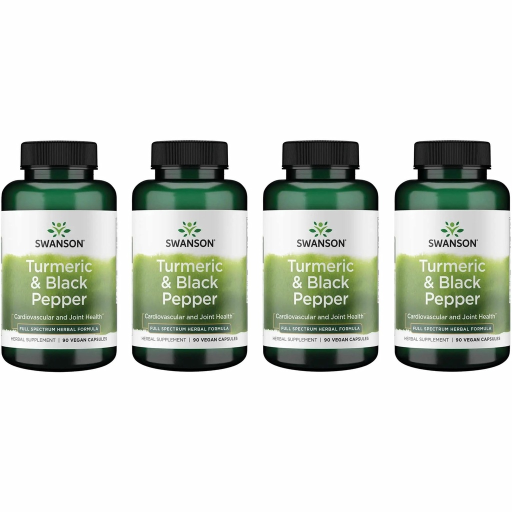 Swanson Premium Turmeric & Black Pepper Antioxidant Supplement for Active Adults Seeking Joint, Digestion, and Circulation Support - Non-GMO, Organic (90 Vegan Capsules, 4 Pack)