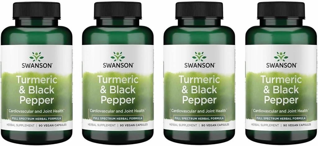 Swanson Premium- Turmeric & Black Pepper - Antioxidatzailea, digestioa eta laguntza bateratua - 90 Veg Caps (4 Pack)