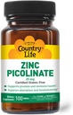 País Vida Picolinato de Zinco 25 mg - Suplemento de Zinco de Absorção Superior para Apoio Imune, Saúde Próstata e Bem-Estar Celular - Certificado Gluten-Free, Vegan & Halal, Não-GMO - 100 Comprimidos