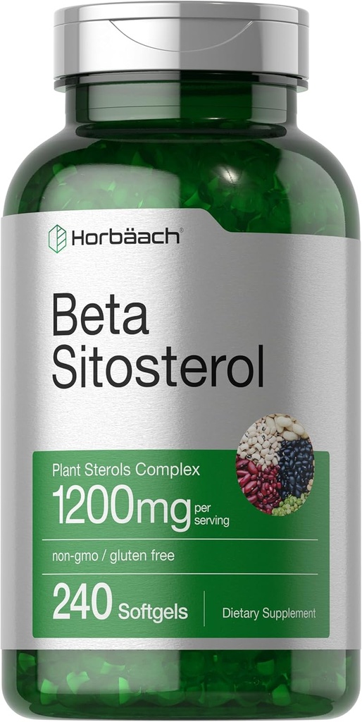Horbäach Beta Sitosterol 1200mg Cápsulas de Softgel 240 Mega-Forte Complexo de Esteróis de Plantas Não-GMO, Suplemento sem glúten