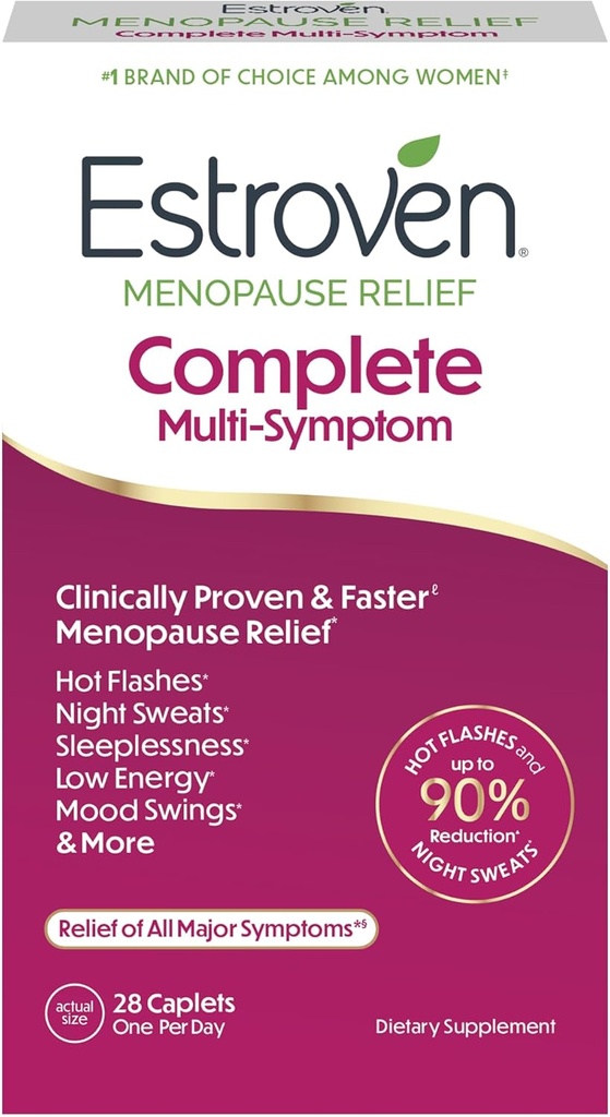 Estroven Complete Multi-Symptom Menopause Supplement för kvinnor, 28 Ct, Clinically Proven Ingredient Provide Menopause Relief & Night Sweats & Hot Flash Relief * Drug-Free & Non-GMO