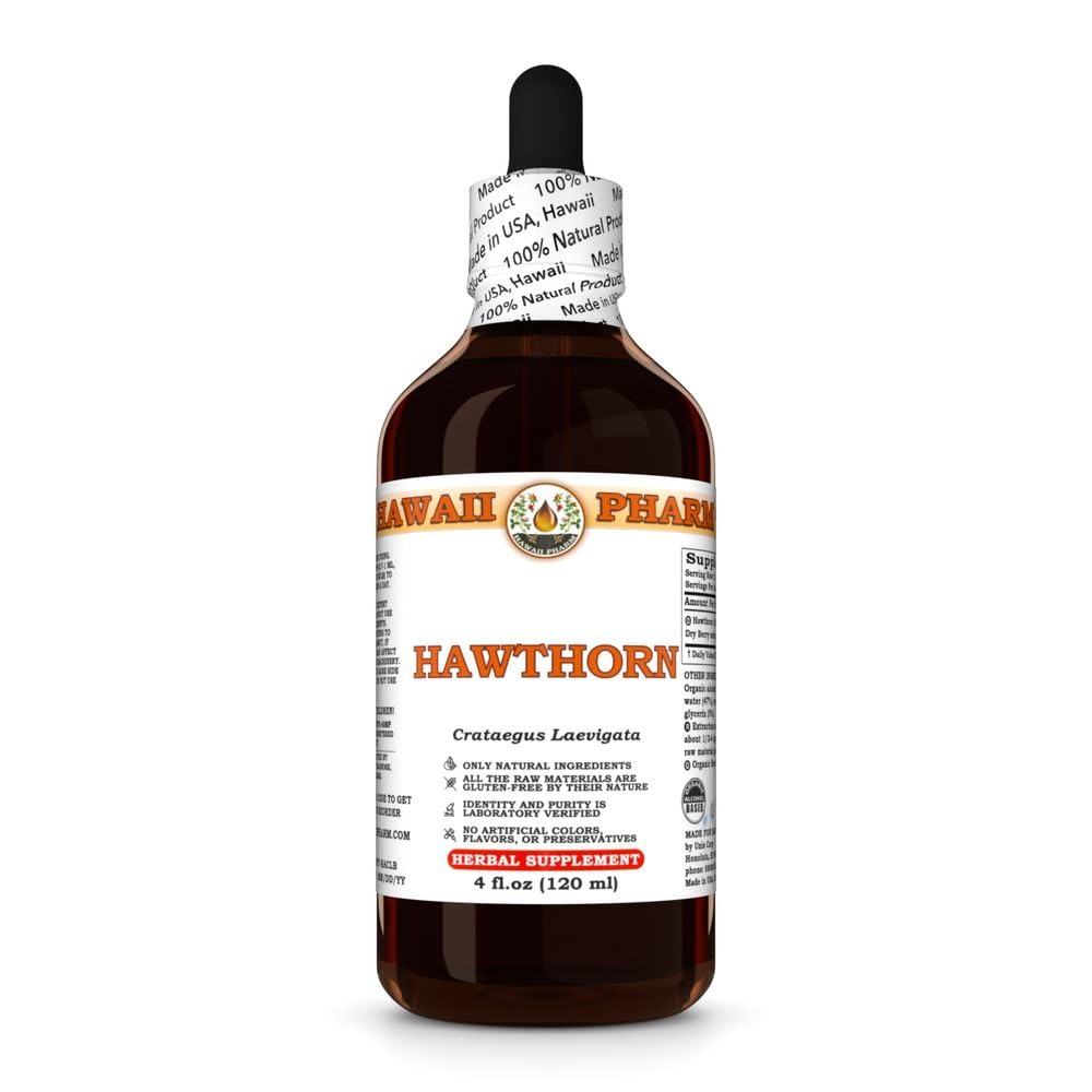 Hawaii Pharm Hawthorn Extract, Tincture for Heart Wellness, Supports Circulation, Promotes Lipid Balance, Antioxidant Rich, Boosts Immune Strength - 4 fl.oz