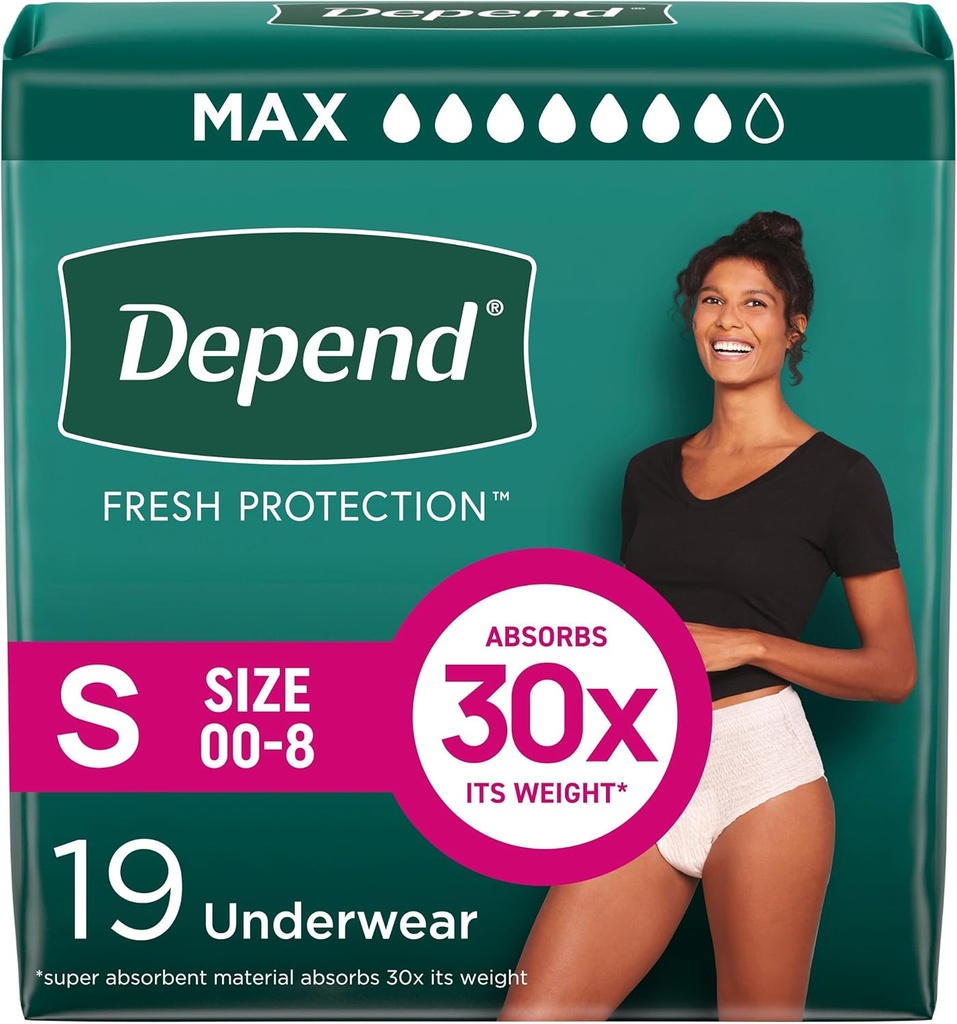 תלוי Fresh Protection Diapers, Incontinence & Postpartum Bladder Leak Underwear for Women, Disposable, Maximum, Small, Blush, 19 Count, Packaging May Vary