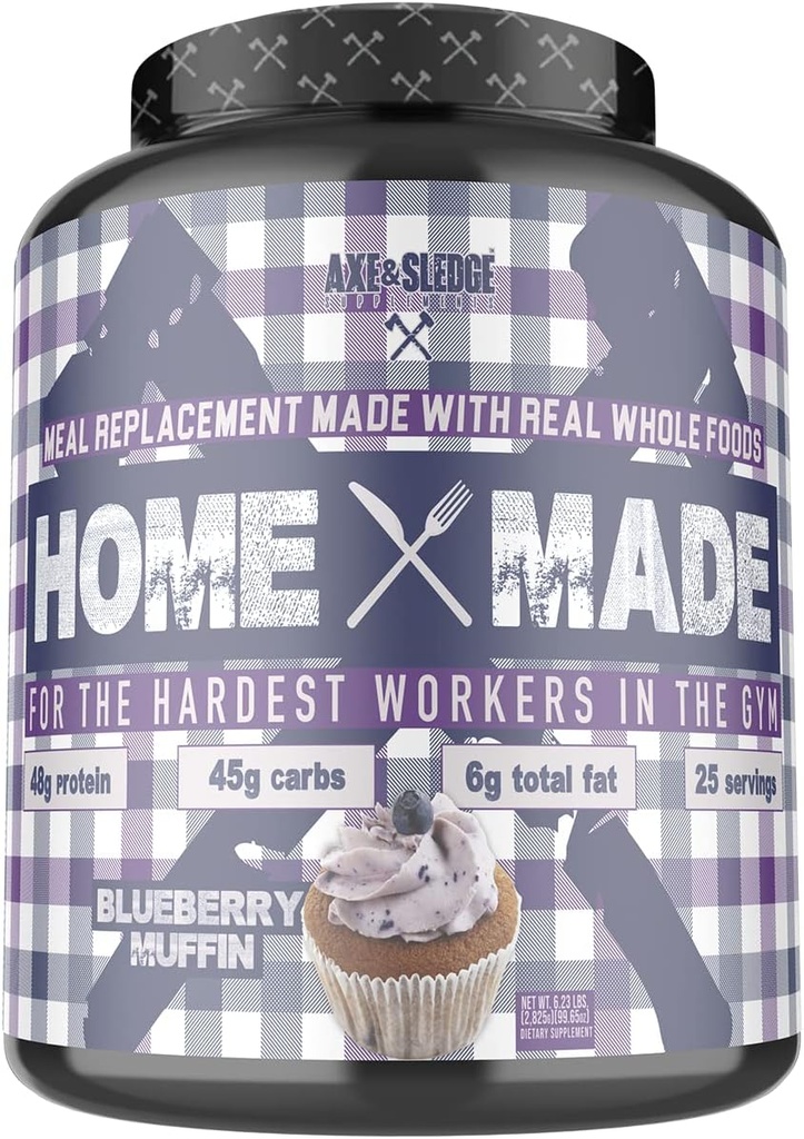 Axe & Sledge Suplemen Rumah Made Whole- Foods- Based Meal Pengganti Powder dengan Enzymes Digetical, Protein, Carbohydrates, dan Fats, 25 Hamba, Blueberry Muffin