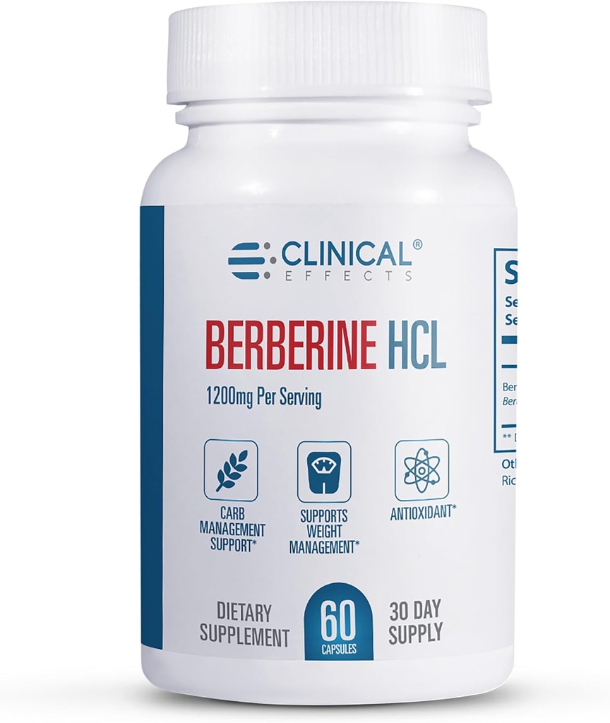 Klinische effecten Berberine HCL - Pure Berberine 1200mg - Leverondersteuning - Vegan Supplement - 60 Veggie Capsules - Made in The USA