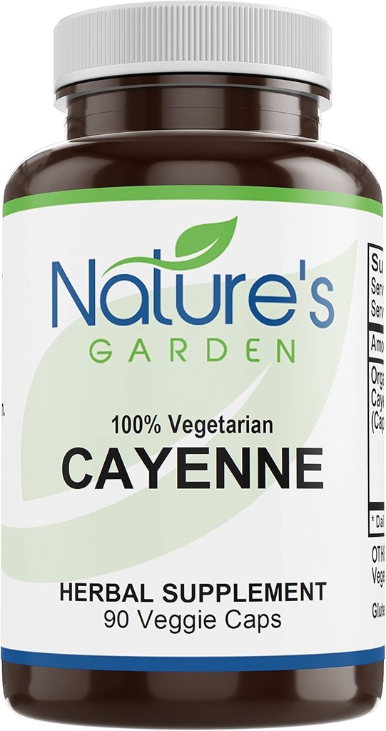 ESSENCIAIS DE JARDIM DA NATUREZA Cayenne - 90 bonés vegetarianos com 500mg de pó de pimenta Cayenne orgânico