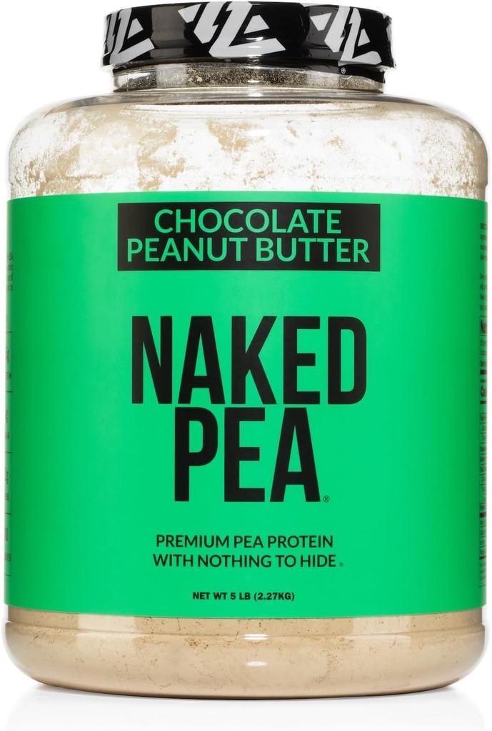 NAKED Pea - Chocolate Peanut Butter Protein from US &amp; Canadian Farms, Organic Cocoa, Organic Coconut Sugar - No GMO, No Soy y Gluten Gratis, Aid Growth and Recovery - 52 Servings
