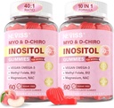 Myo-Inositol & D-Chiro Inositol Gummies עבור נשים 2000 מ"ג + 50 מ"ג, 40:1 Ratio Inositol עם אומגה 3 + D3, Magnesium Glycinate, Methyl Folate + B12 עבור בריאות נשית & בריאות, סוכר חינם, 120 Ctsss חינם, 120 Ctsss