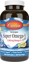 Carlson - Super Omega-3 Gems, 1200 mg Omega-3s, Kardiovaskulárna podpora, Funkcia mozgu & Vision Health, Nórčina, 180 mäkkých gélov