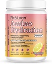 Fit & Lean Amino Hydration Plus Energy, Pre Workout Powder, 6g Vegan Essential Amino Acids, EAA, BCAA, Glutamín, Electrolytes & Natural Caffeine, Pink Lemonade, 30 Serve