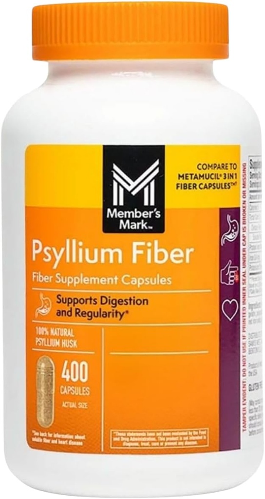 Mark 100% Natural Psyllium Husk Fiber Capsules, Digestive Health, 400 Count (Pachet de 1)