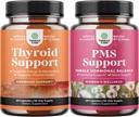Bundle of Herbal Thyroid Support Complex and Herbal PMS תמיכה תוסף לנשים - Mood Enhancer אנרגיה תוספת לבריאות Thyroid - Feminine Balance Complex with PMS ויטמינים לנשים