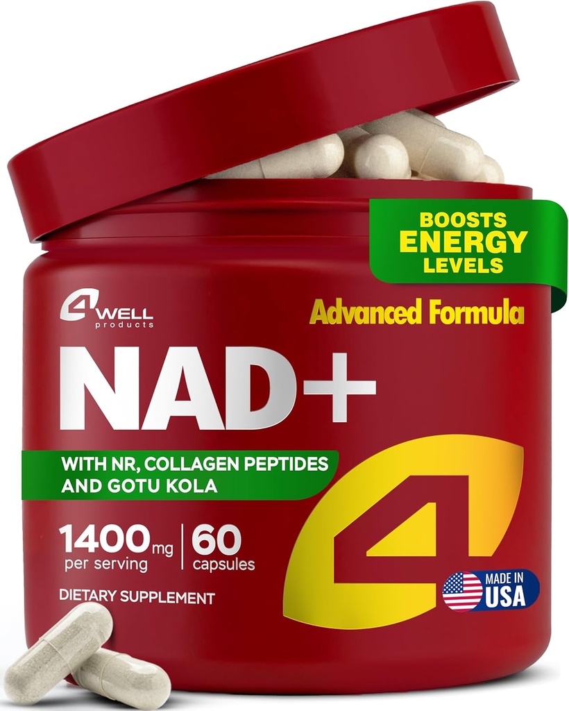 NAD Plus Supplement 1400mg - NMNH Supplement Alternative Understøtter sund aldring Complex med Nicotinamid Riboside & Gotu Kola, Collagen - Kraftfuld NAD + Formel for energi, hud og kognitiv, 60 Caps