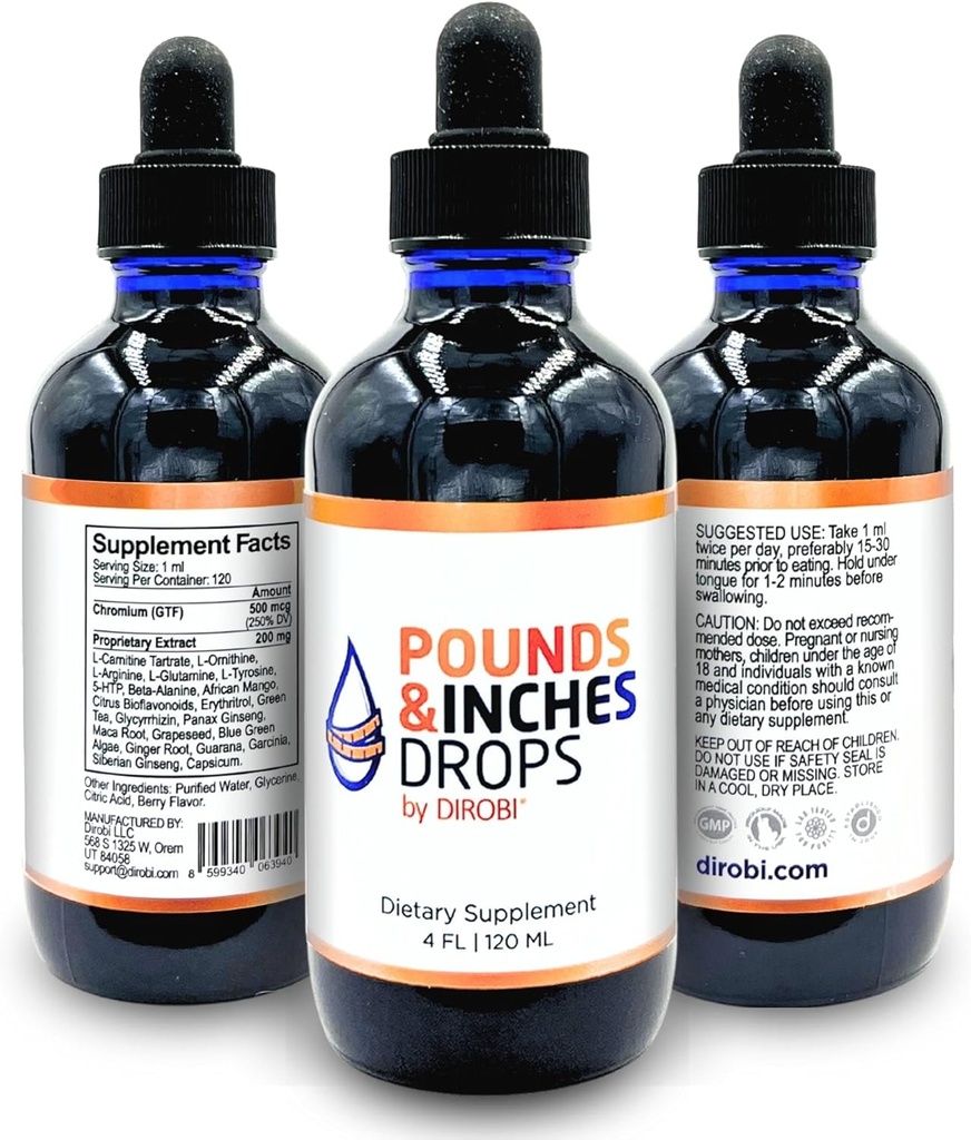 Dirobi Pounds en Inches Weight Management Drops, Liquid Supplement voor vrouwen en mannen, Diet-Pill Alternatief met heerlijke Blueberry Flavor