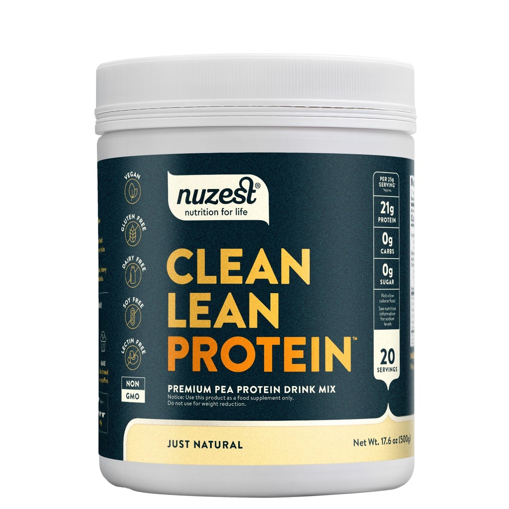 Nuzest - Pea Protein Powder - Clean Lean Protein, Premium Vegan Plant Based Protein Powder, Dairy Free, Gluten Free, GMO Free, Protein Shake, Just Natural (UNFLAVORED), 20 Servings, 1.1 lb
