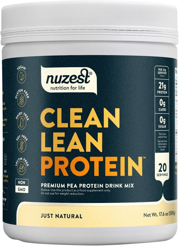 Nuzest - Pea Protein Powder - Clean Lean Protein, Proteína baseada en plantas Premium Vegan Powder, Dairy Free, Gluten Free, GMO Free, Protein Shake, Just Natural (UNFLAVORED)